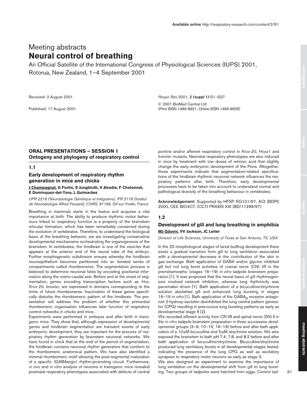 Neural Control of Breathing