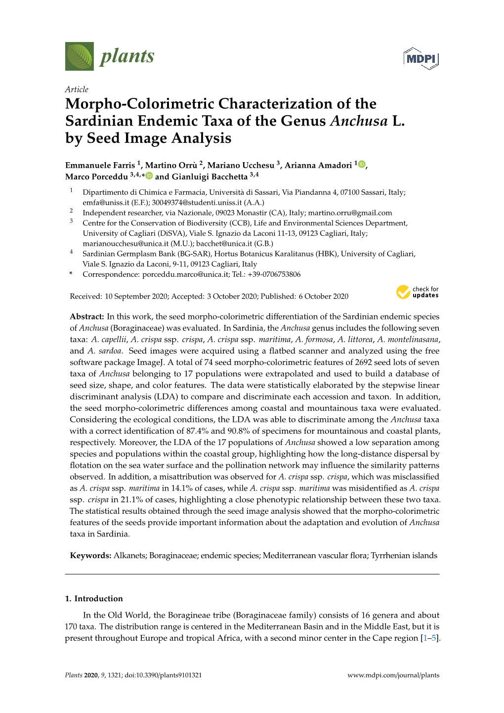 Morpho-Colorimetric Characterization of the Sardinian Endemic Taxa of the Genus Anchusa L