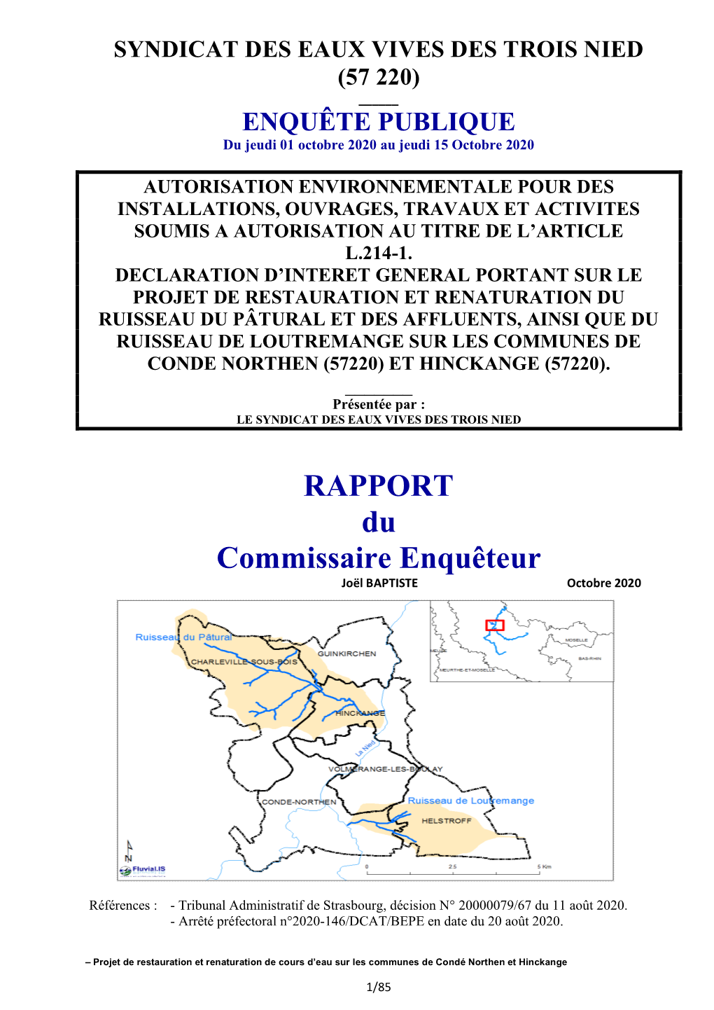 RAPPORT Du Commissaire Enquêteur Joël BAPTISTE Octobre 2020