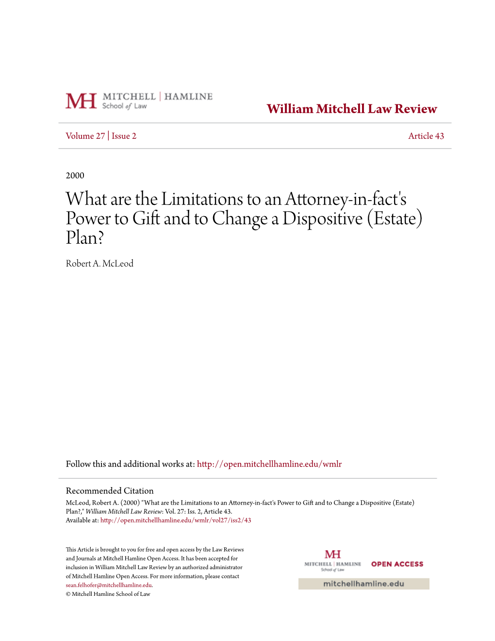 What Are the Limitations to an Attorney-In-Fact's Power to Gift Nda to Change a Dispositive (Estate) Plan? Robert A