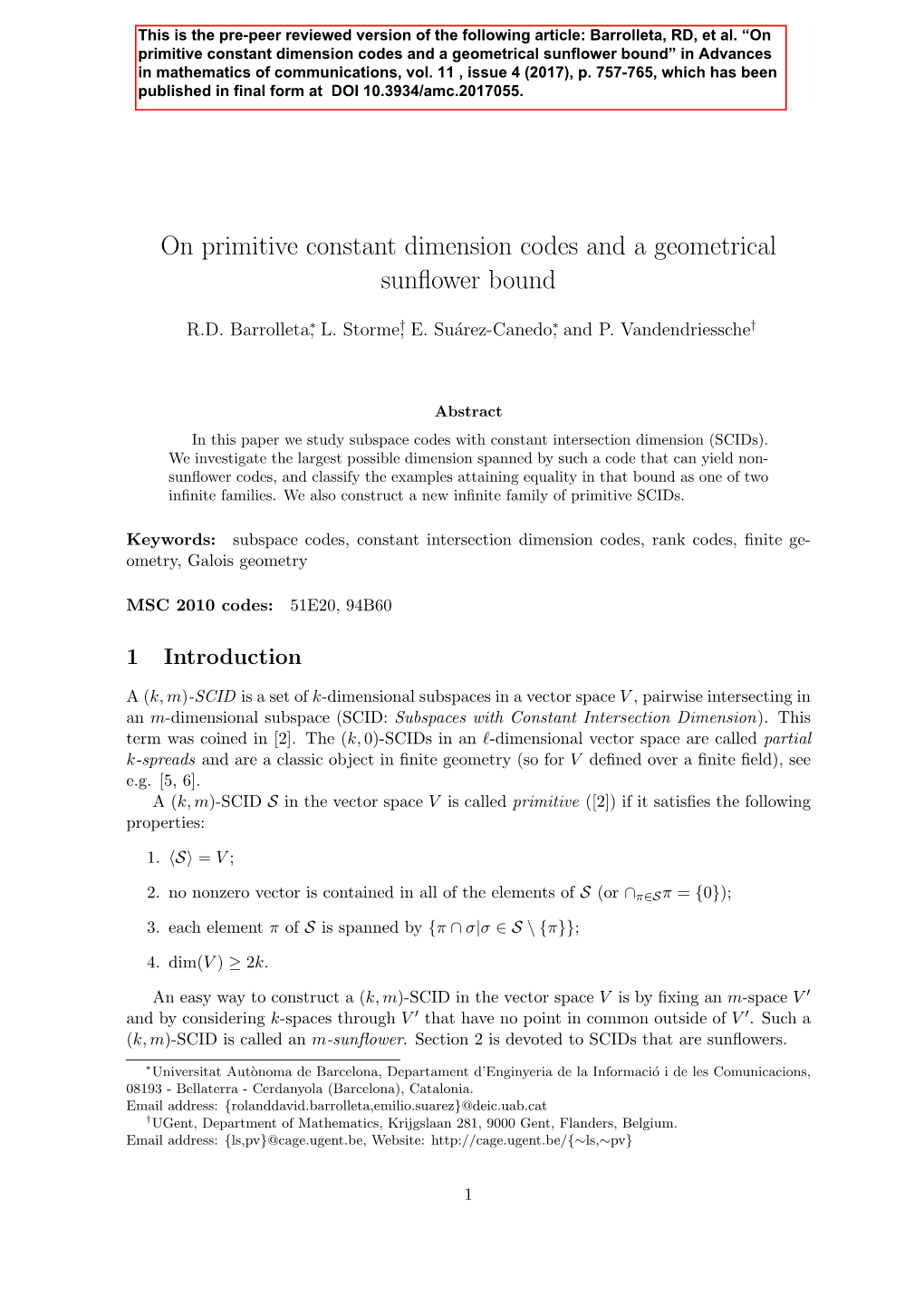 On Primitive Constant Dimension Codes and a Geometrical Sunflower Bound