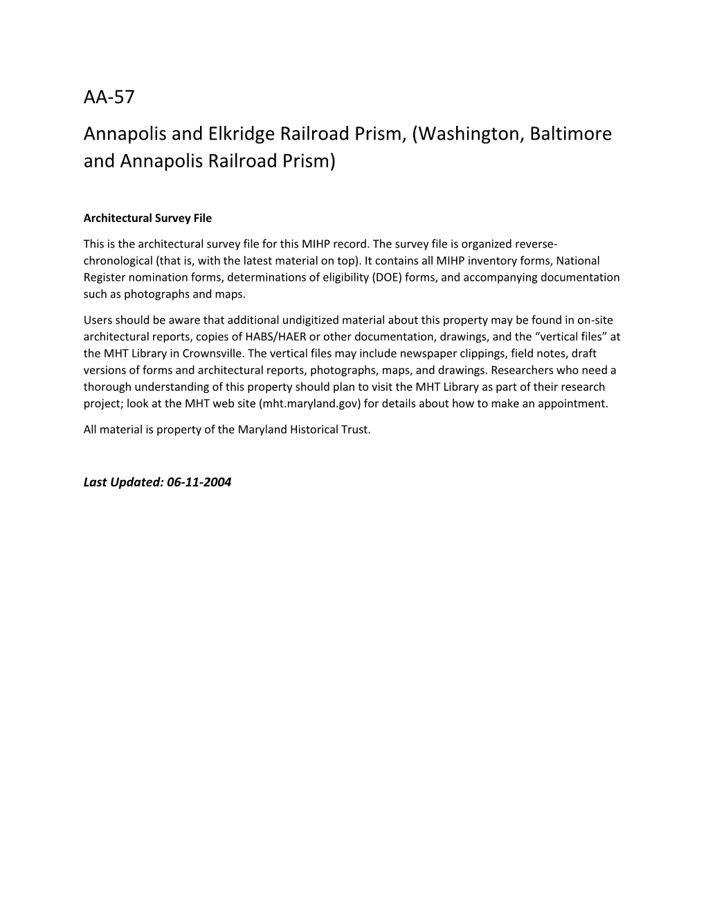 Washington, Baltimore and Annapolis Railroad Prism)