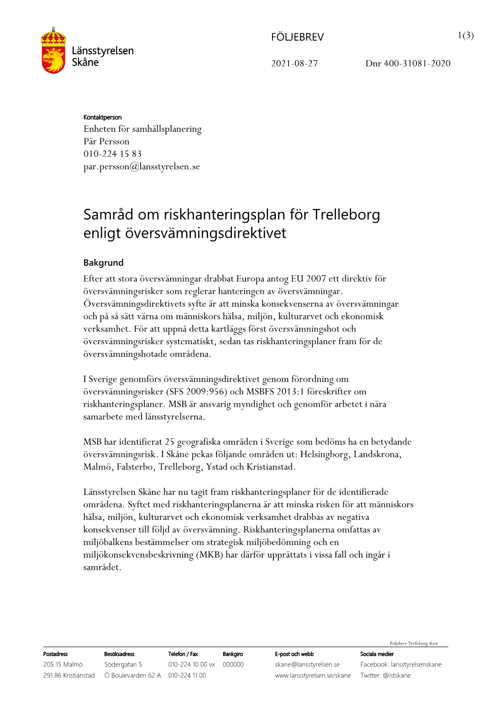 Samråd Om Riskhanteringsplan För Trelleborg Enligt Översvämningsdirektivet