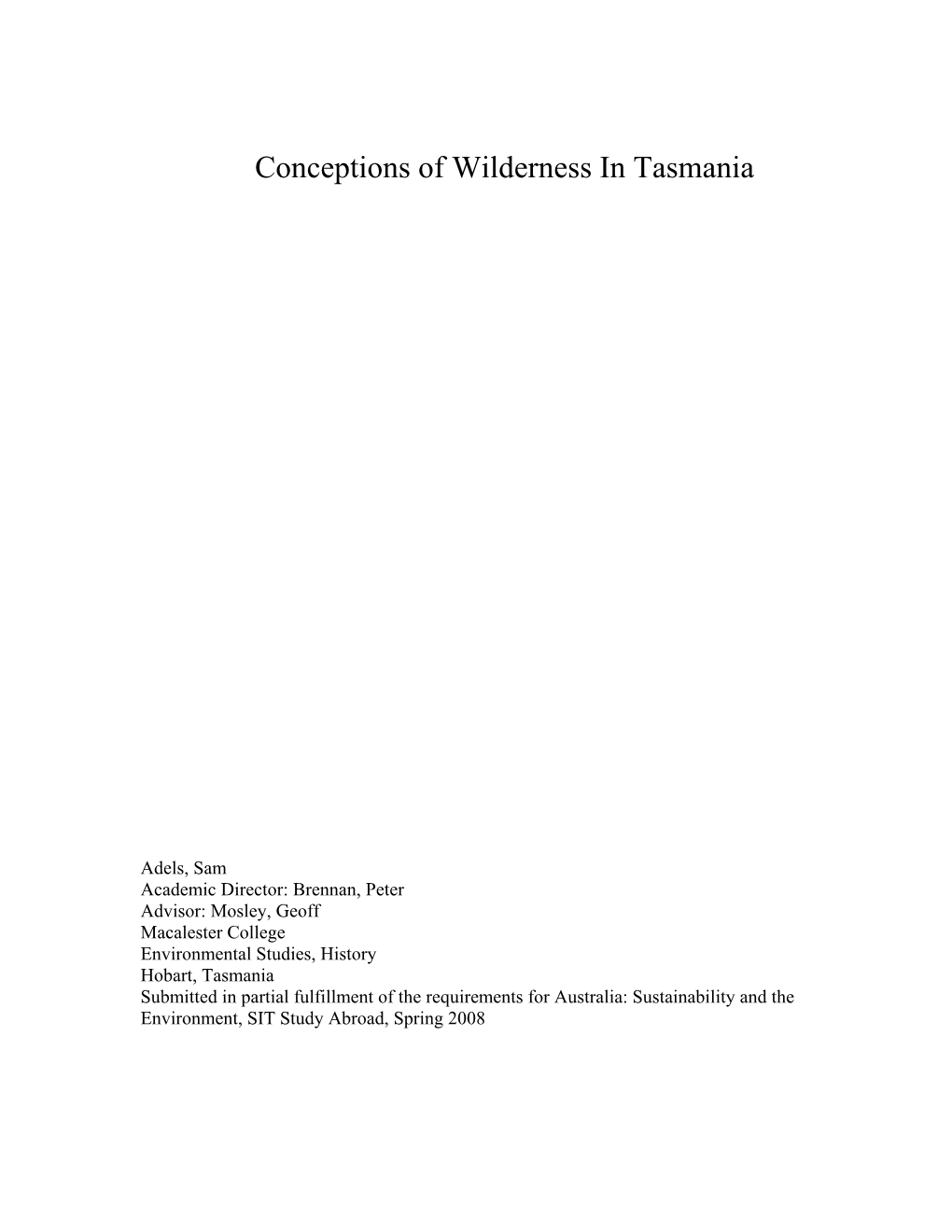 Conceptions of Wilderness in Tasmania