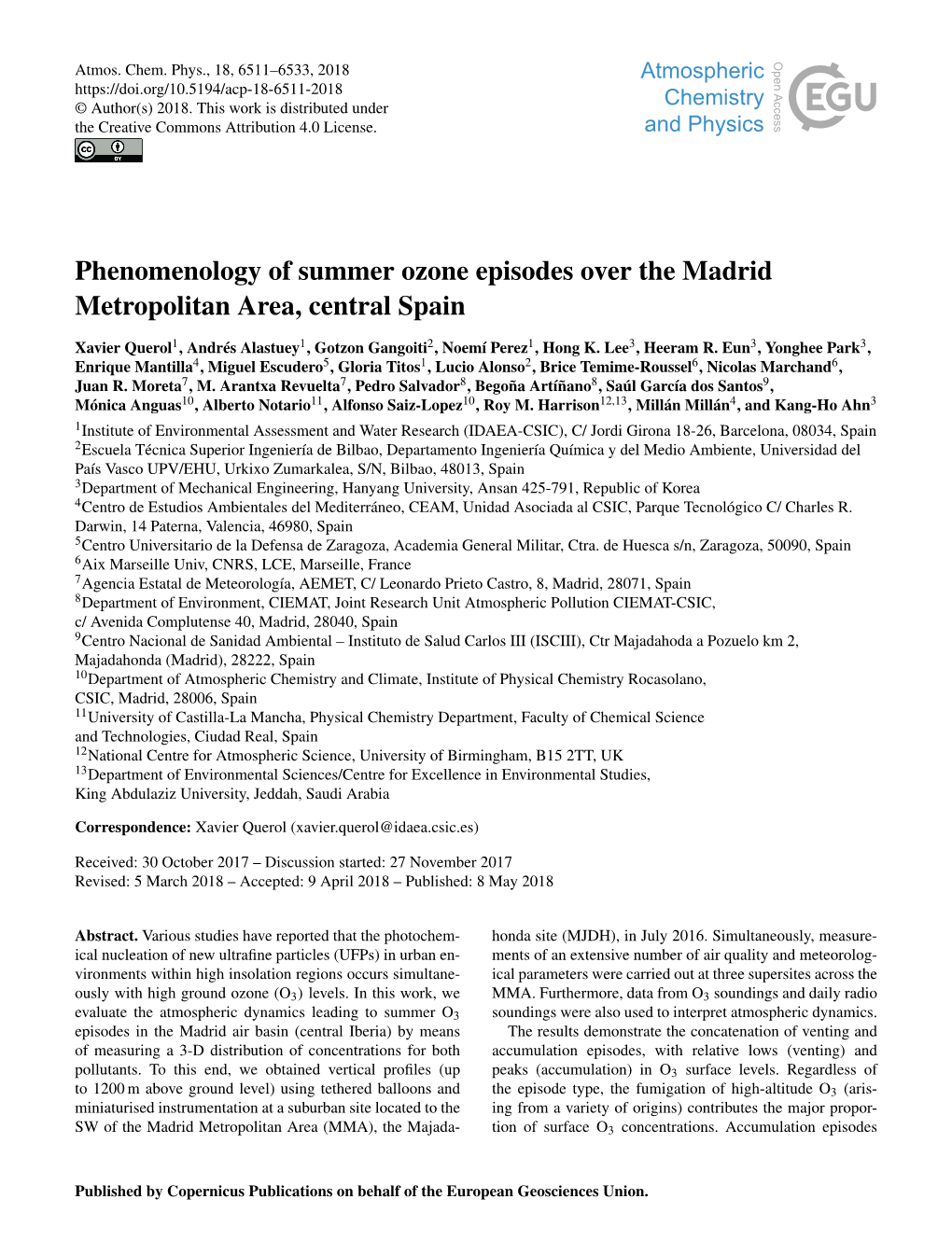 Phenomenology of Summer Ozone Episodes Over the Madrid Metropolitan Area, Central Spain