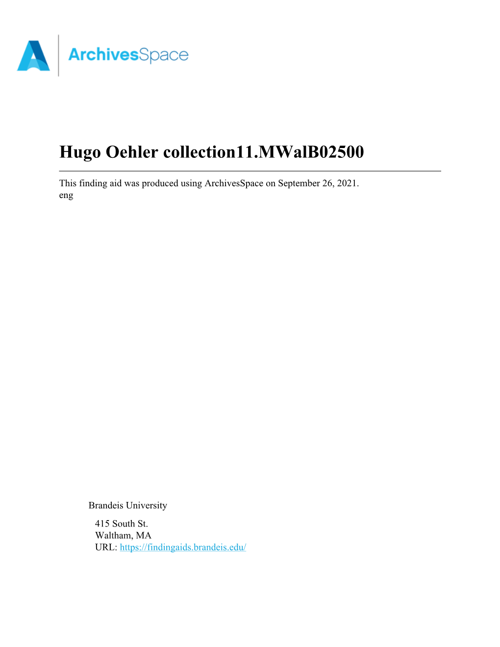 Hugo Oehler Collection11.Mwalb02500