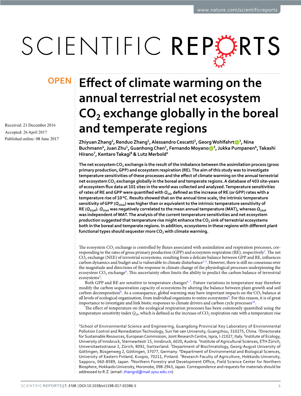 Effect of Climate Warming on the Annual Terrestrial Net Ecosystem CO2 Exchange Globally in the Boreal and Temperate Regions