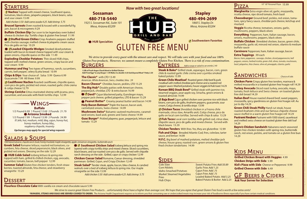 Gluten Free Menu