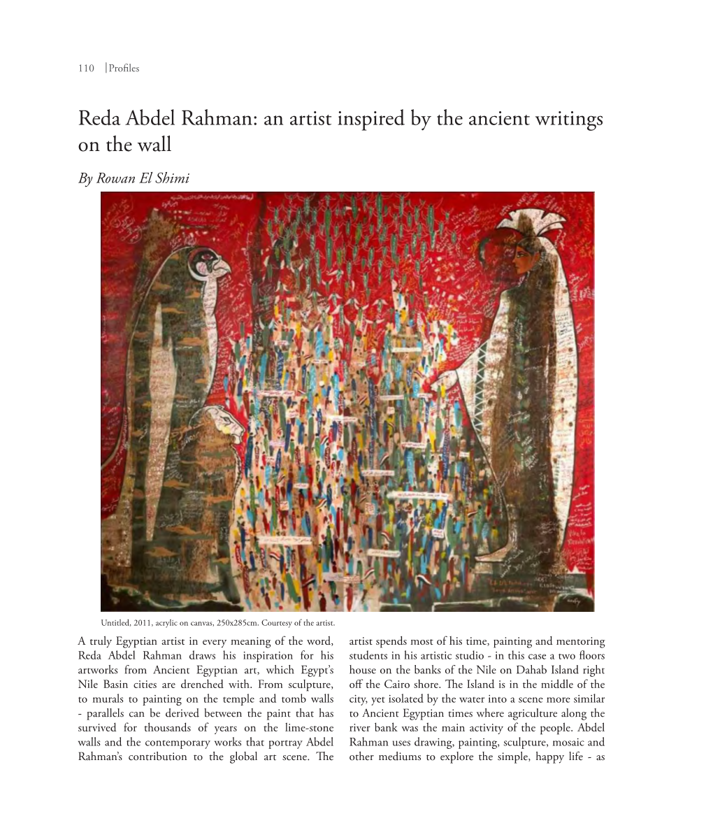 Reda Abdel Rahman: an Artist Inspired by the Ancient Writings on the Wall by Rowan El Shimi