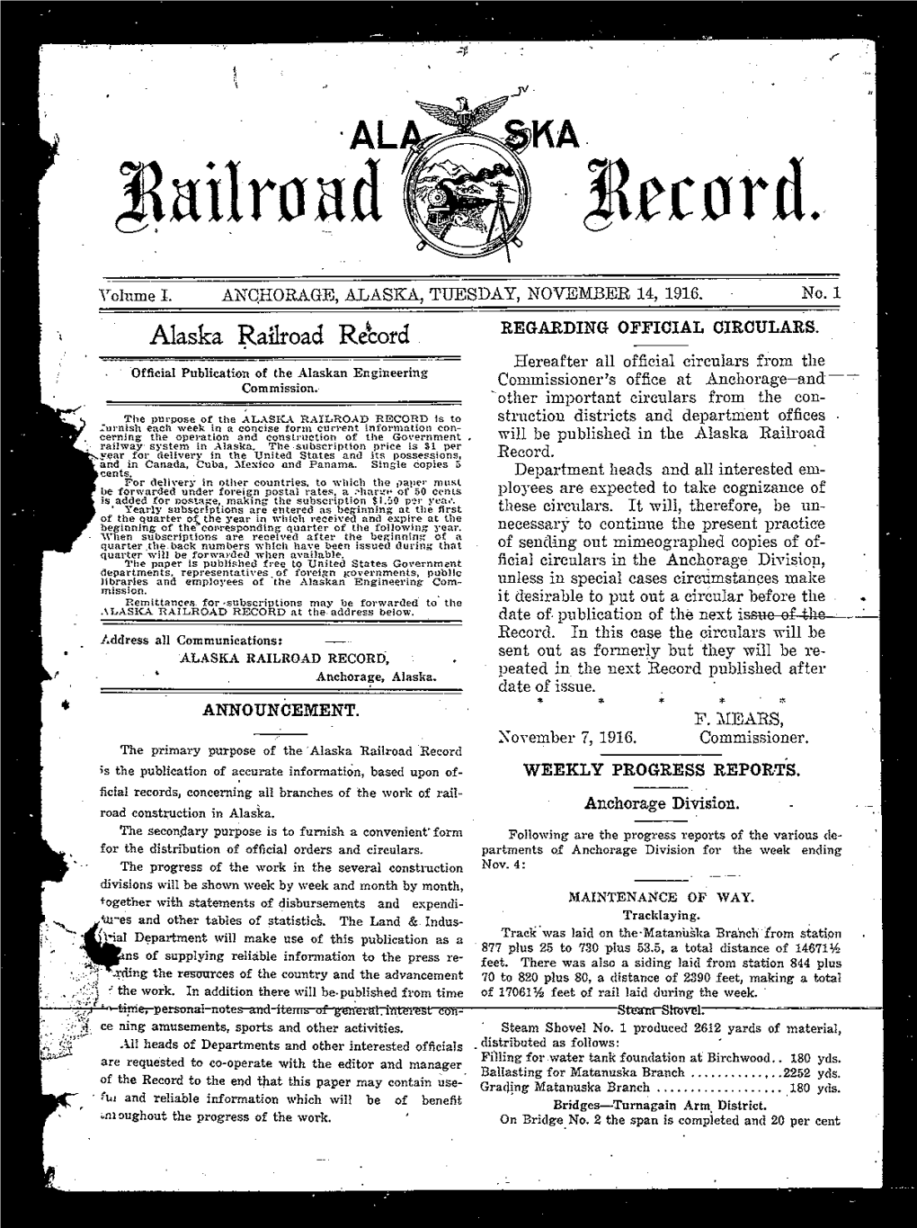 Alaska Railroad Record 1916