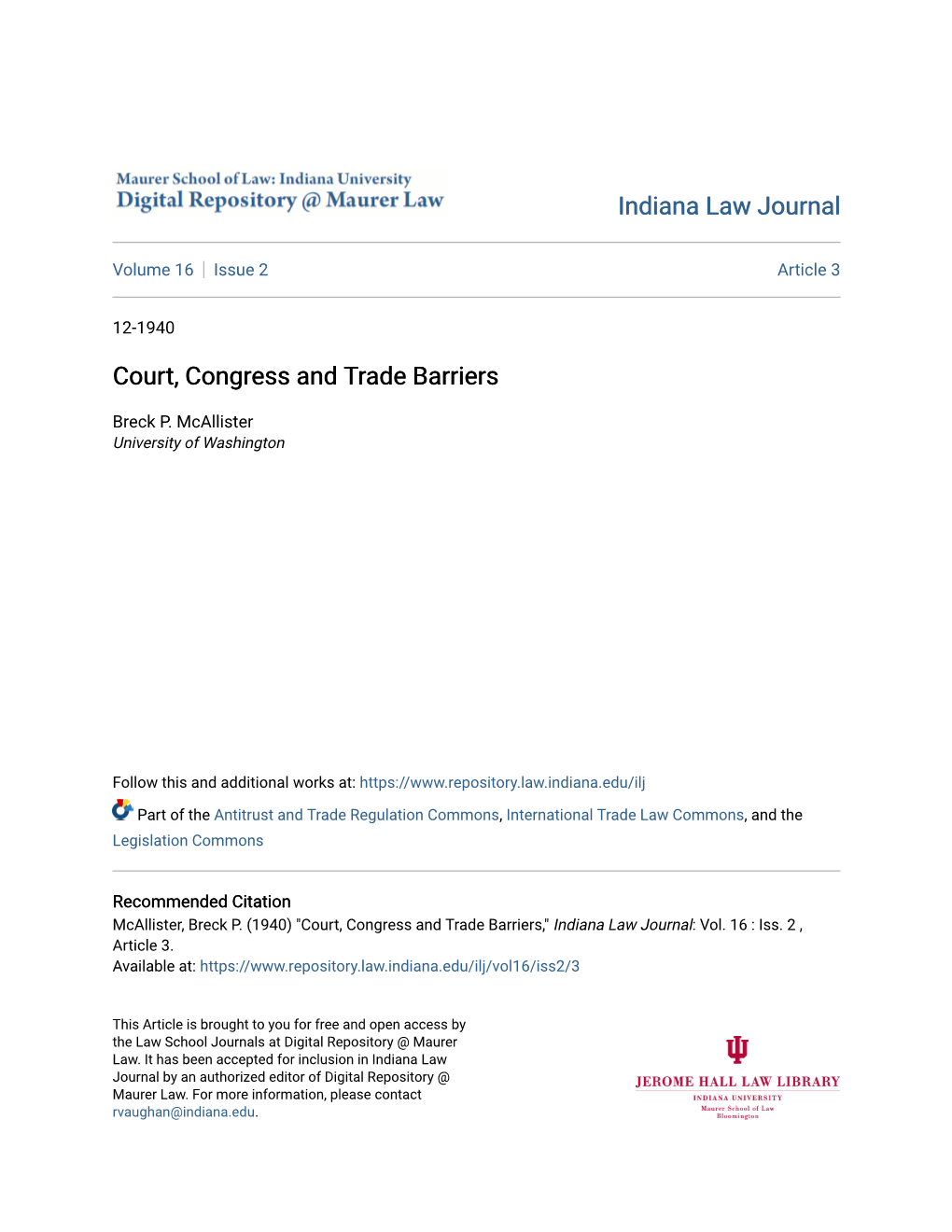 Court, Congress and Trade Barriers