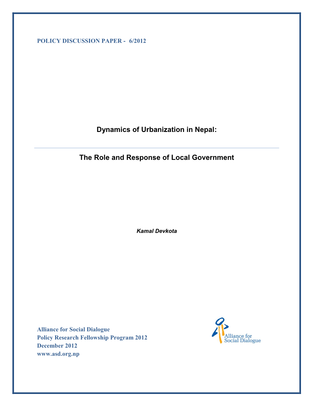 Dynamics of Urbanization in Nepal