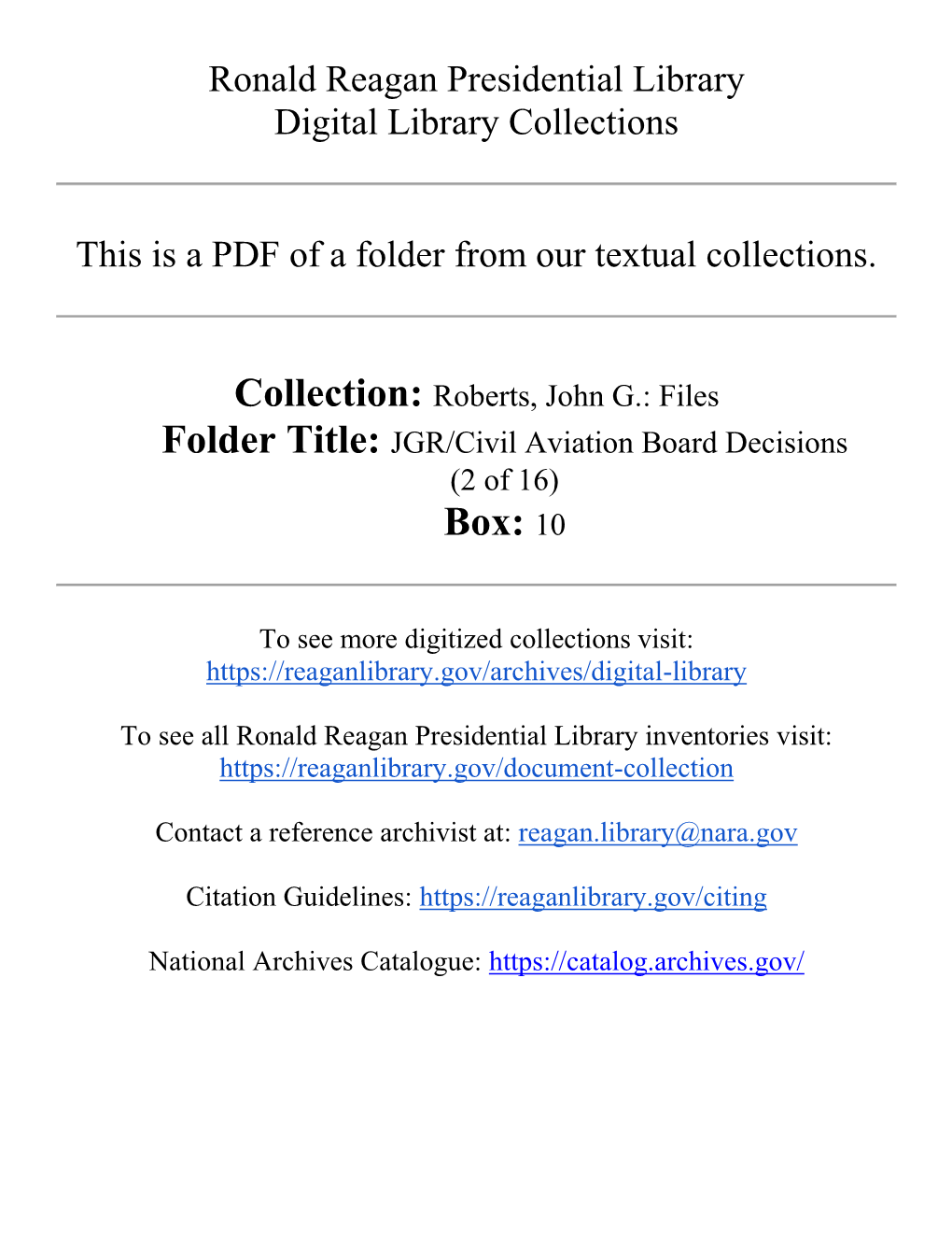 Files Folder Title: JGR/Civil Aviation Board Decisions (2 of 16) Box: 10