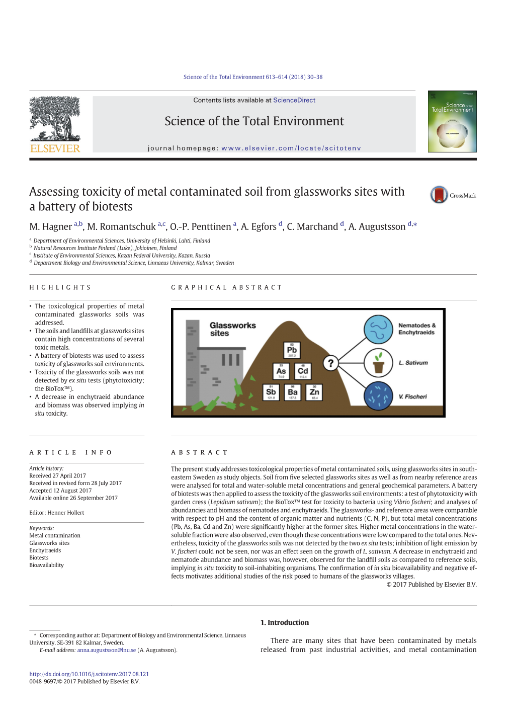 Assessing Toxicity of Metal Contaminated Soil from Glassworks Sites with a Battery of Biotests