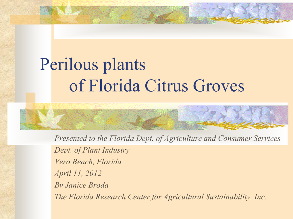 Perilous Plants of Florida Citrus Groves