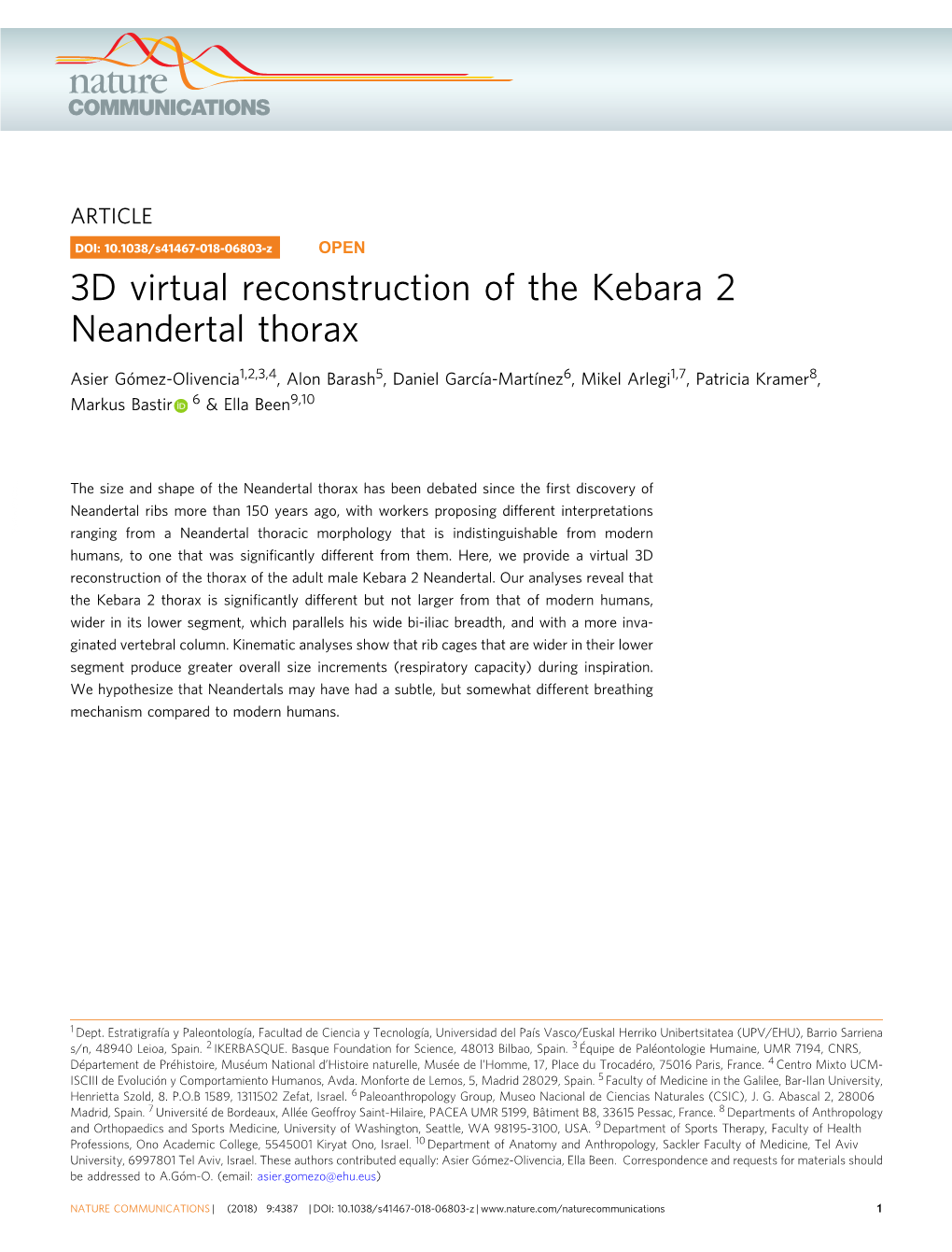 3D Virtual Reconstruction of the Kebara 2 Neandertal Thorax