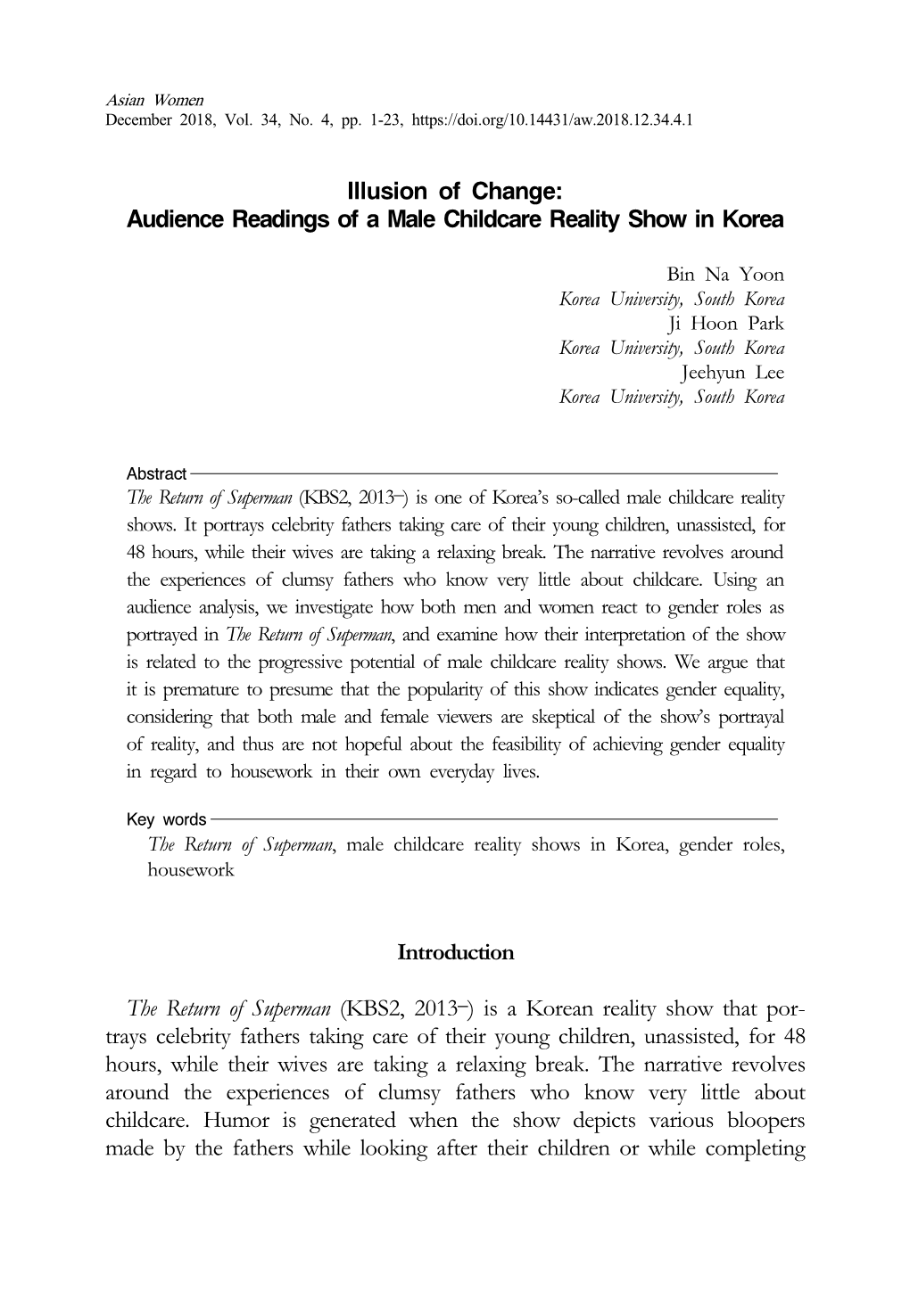 Audience Readings of a Male Childcare Reality Show in Korea