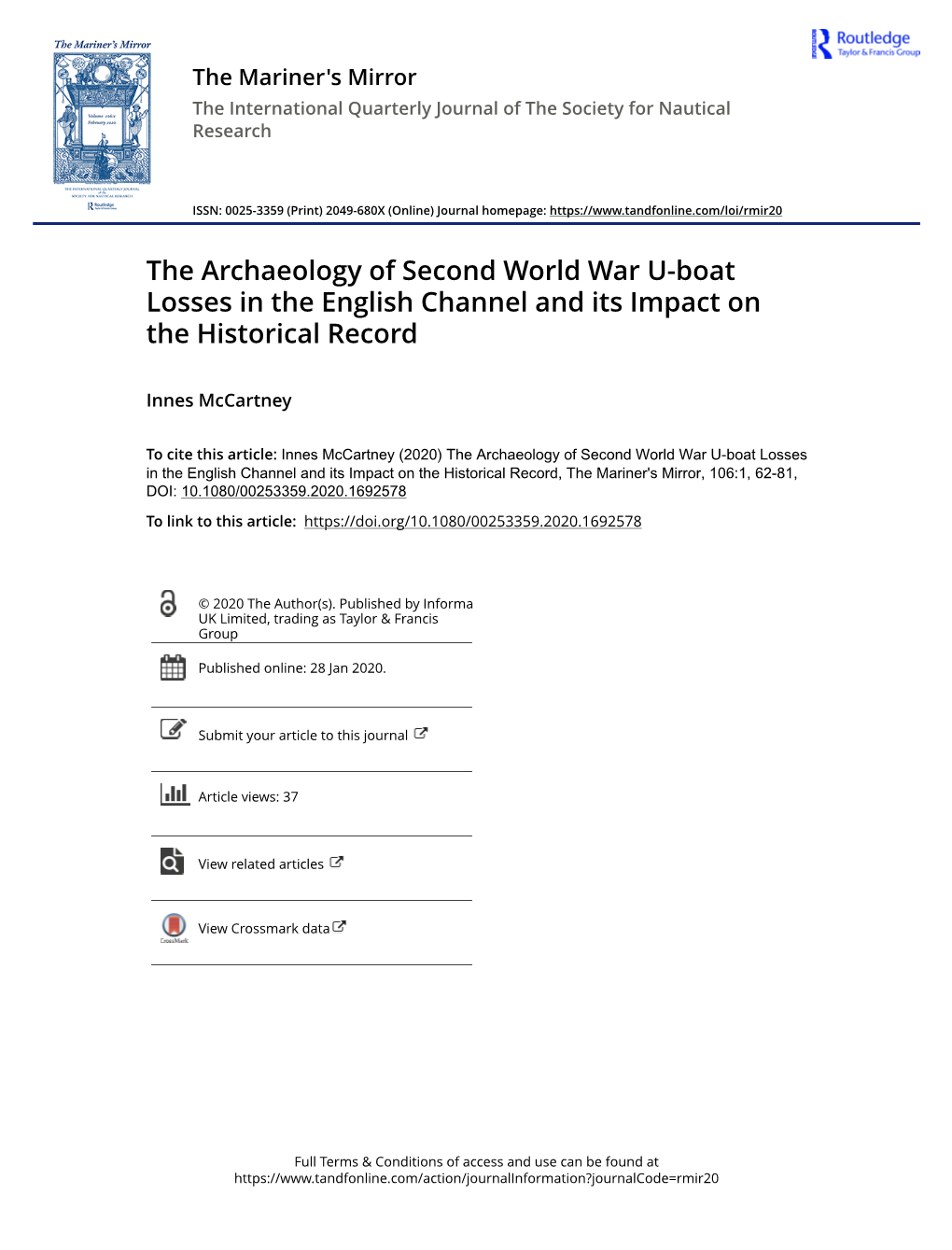 The Archaeology of Second World War U-Boat Losses in the English Channel and Its Impact on the Historical Record