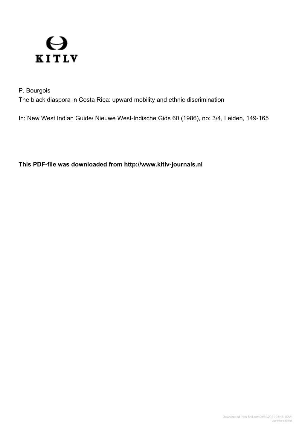 P. Bourgois the Black Diaspora in Costa Rica: Upward Mobility and Ethnic Discrimination In