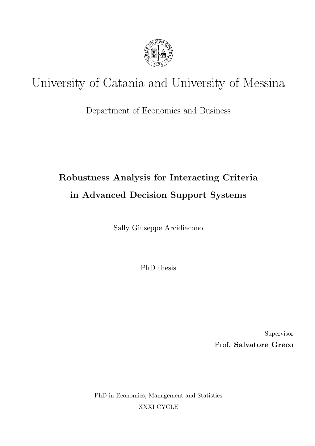 University of Catania and University of Messina