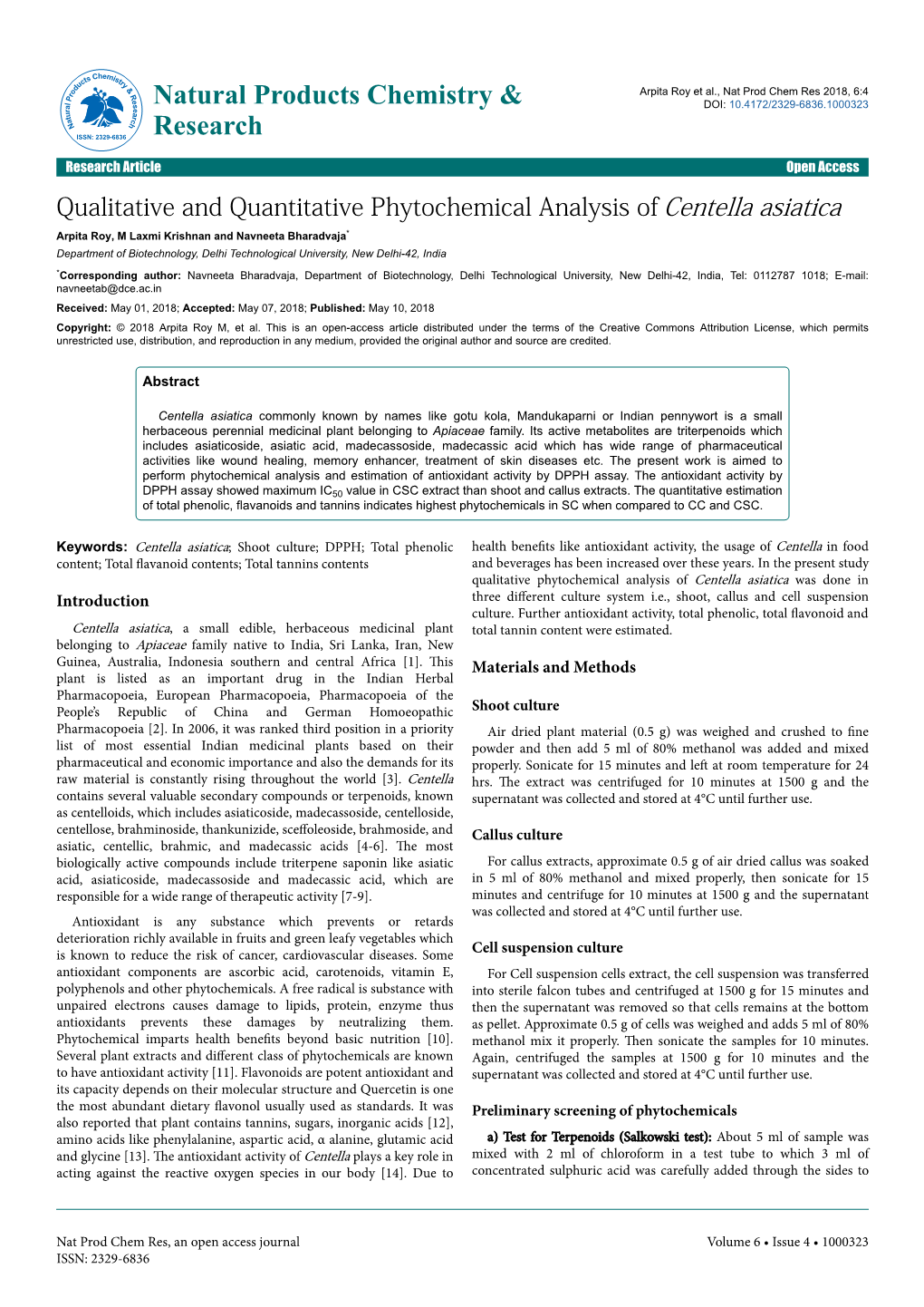 Qualitative and Quantitative Phytochemical Analysis of Centella