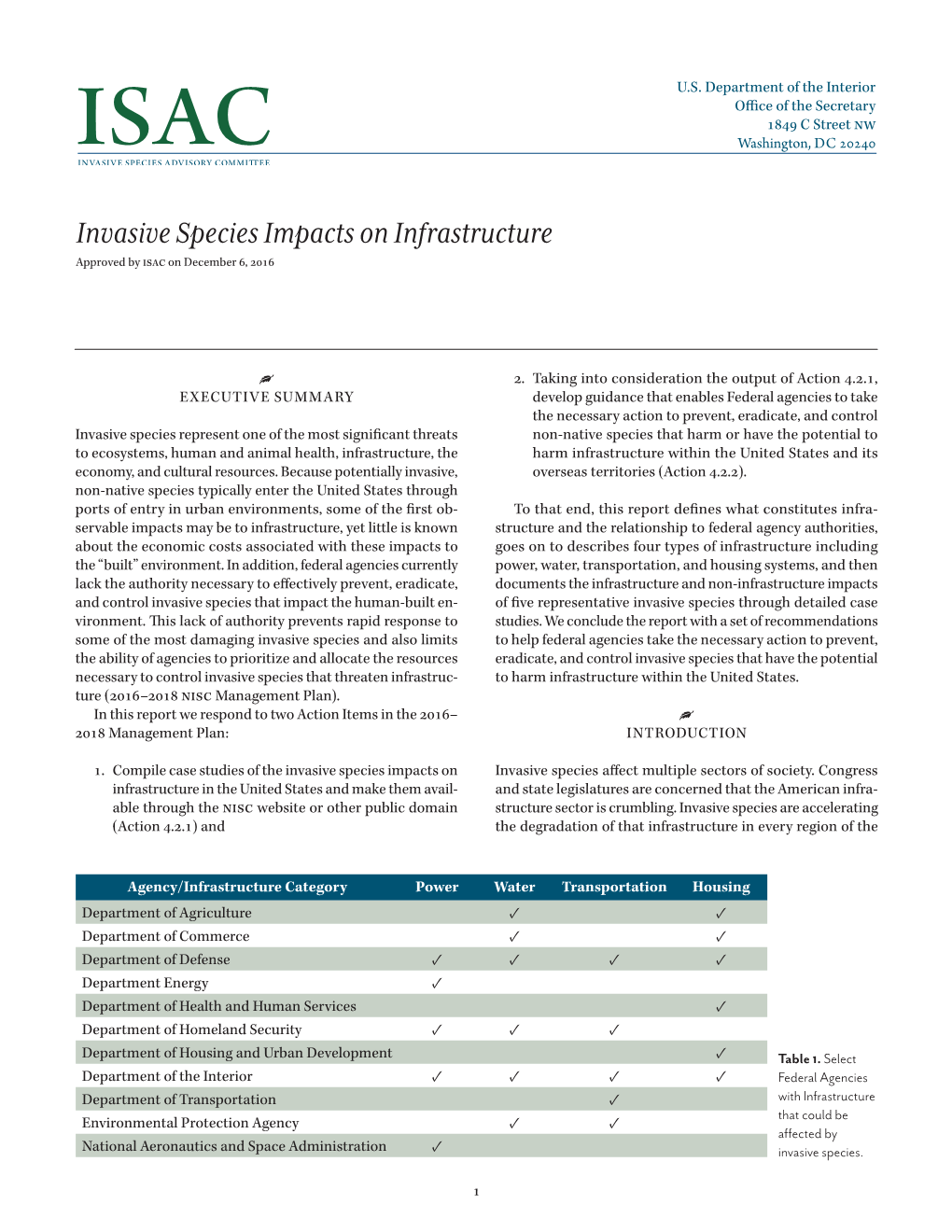 Invasive Species Impacts on Infrastructure Approved by Isac on December 6, 2016