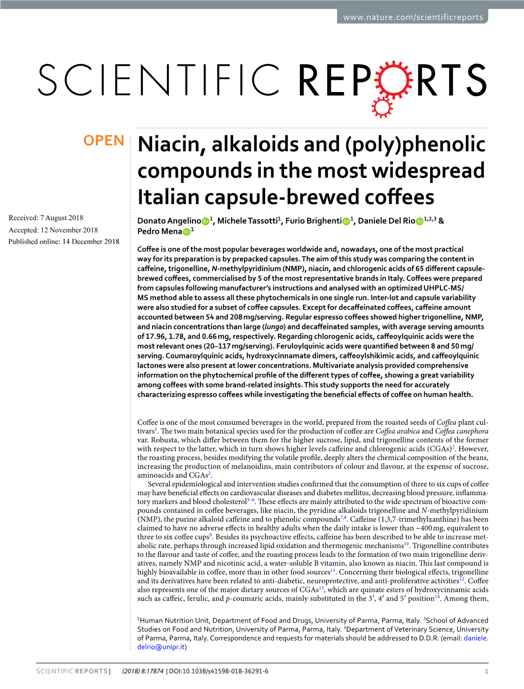 (Poly)Phenolic Compounds in the Most Widespread Italian Capsule-Brewed