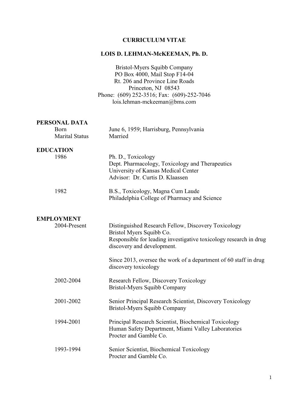 Dr. Lehman-Mckeeman's CV