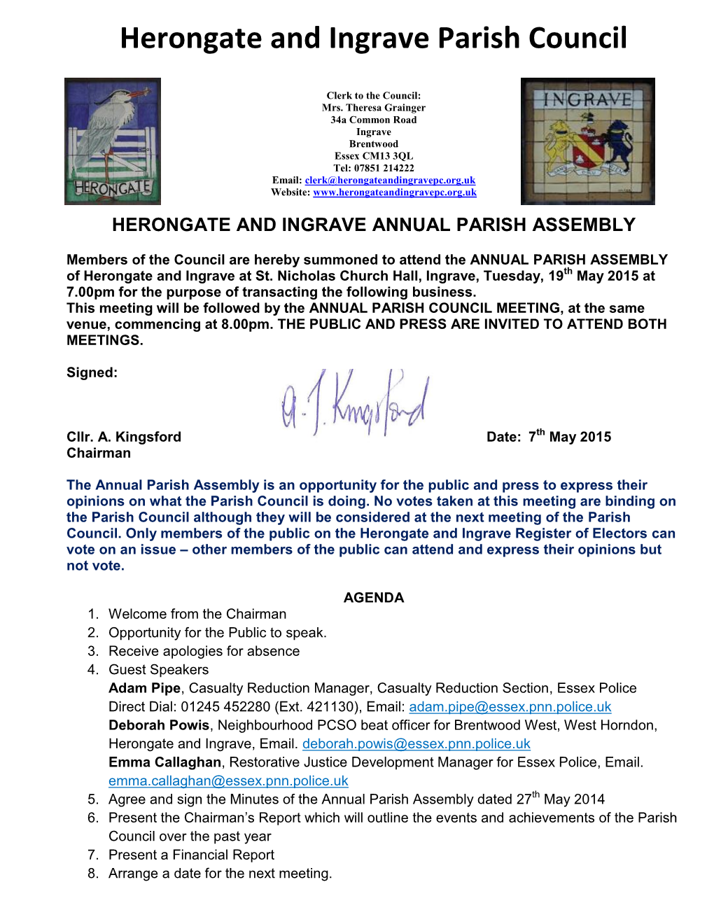 Herongate and Ingrave Annual Parish Assembly