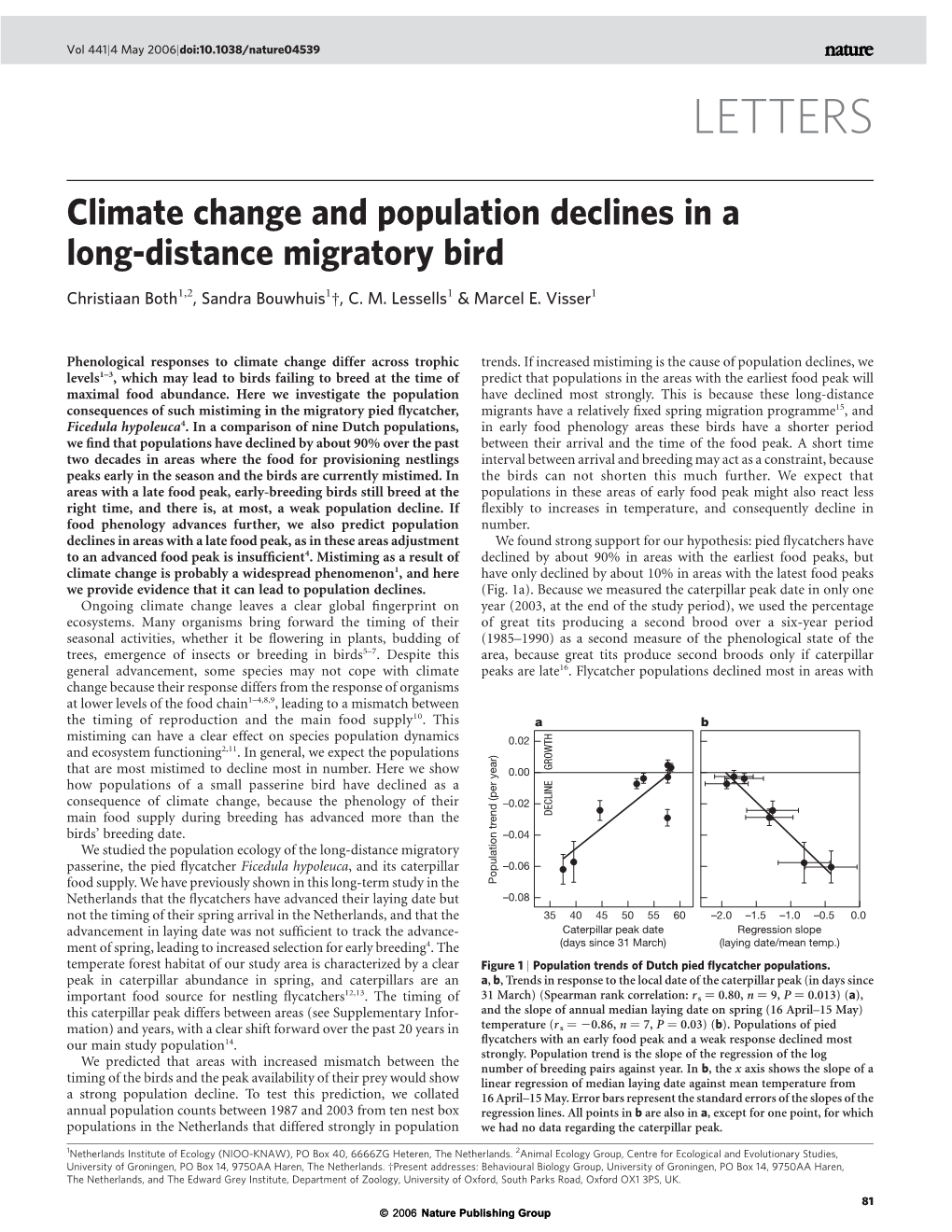 Climate Change and Population Declines in a Long-Distance Migratory Bird