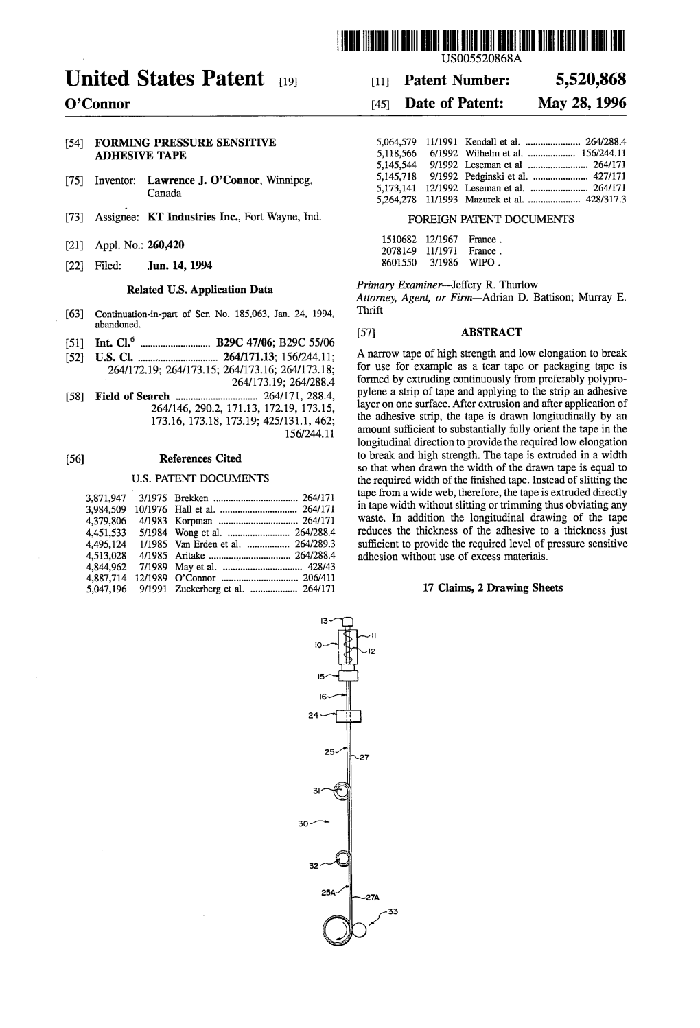 III IIHIII US005520868A United States Patent (19) 11 Patent Number: 5,520,868 O’Connor 45) Date of Patent: May 28, 1996