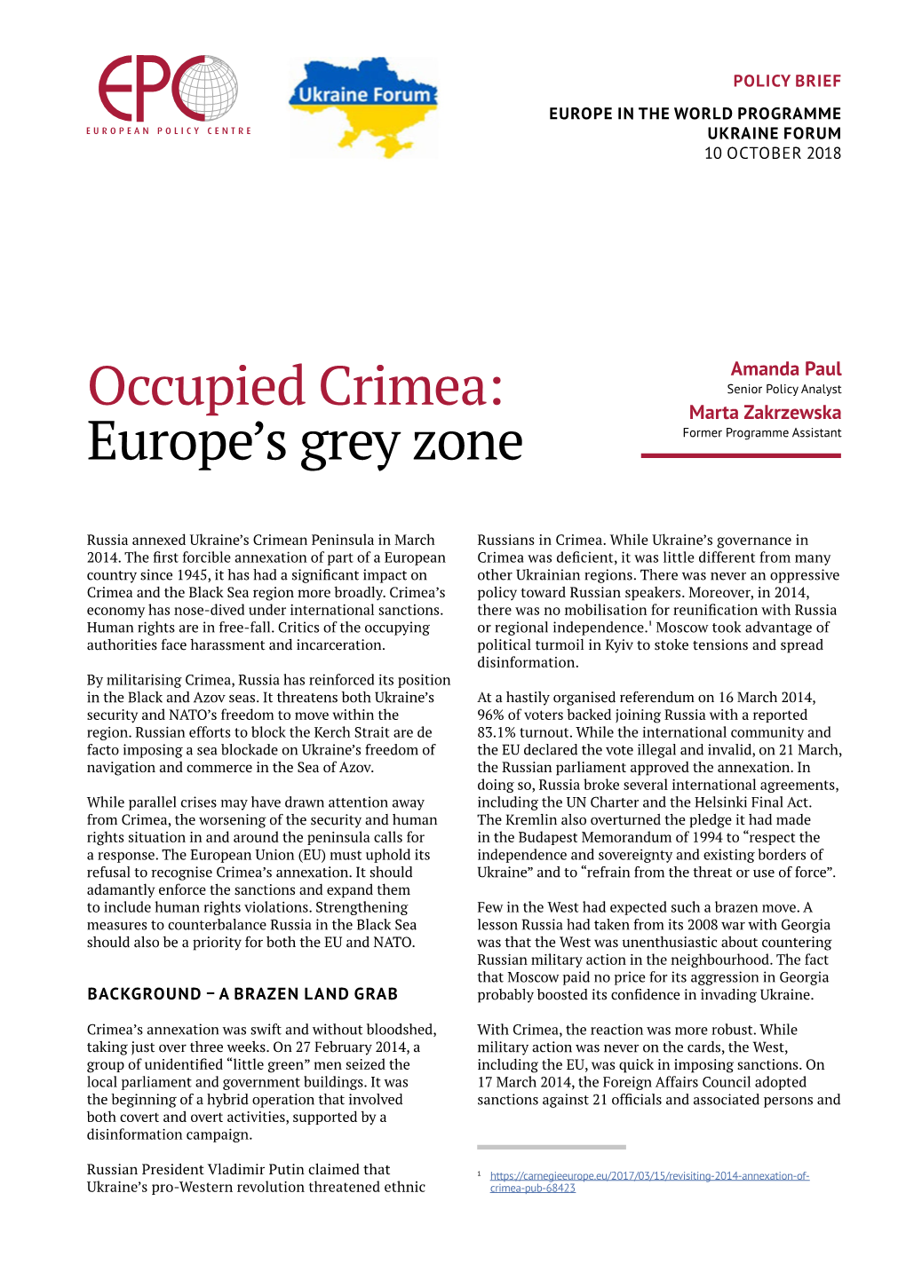 Occupied Crimea: Marta Zakrzewska Europe’S Grey Zone Former Programme Assistant