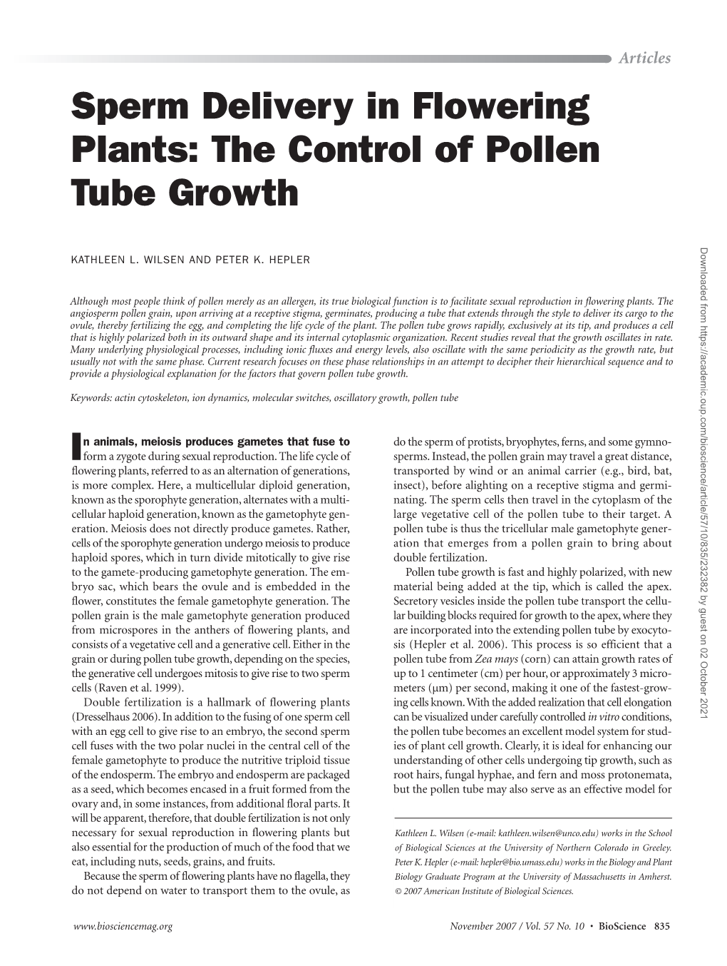 The Control of Pollen Tube Growth Downloaded from by Guest on 02 October 2021 KATHLEEN L