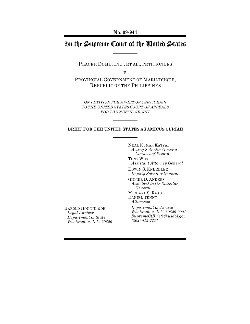 No. 09-944: Placer Dome, Inc. V. Provincial