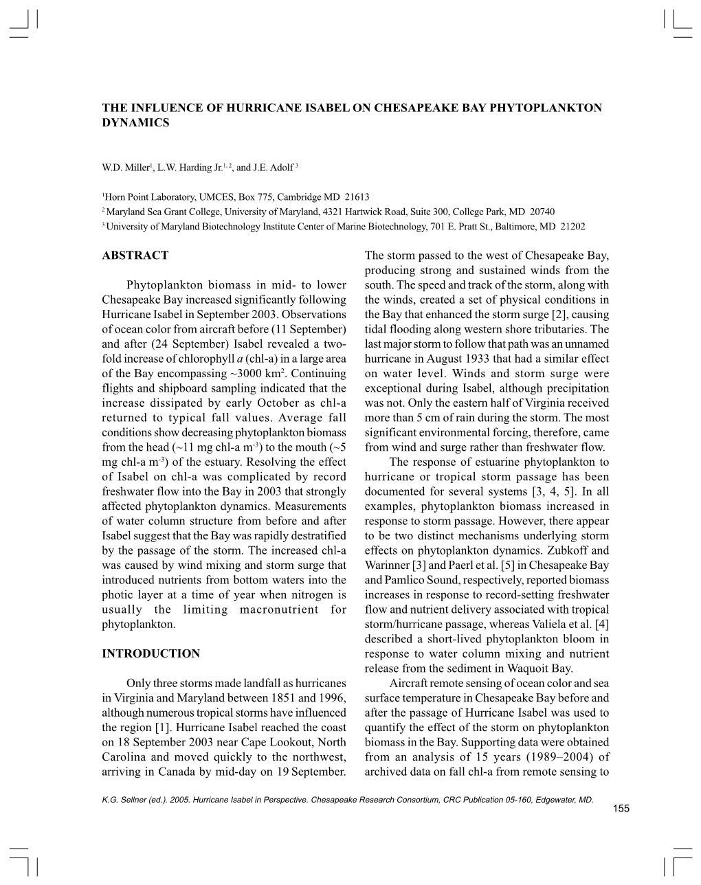 The Influence of Hurricane Isabel on Chesapeake Bay Phytoplankton Dynamics