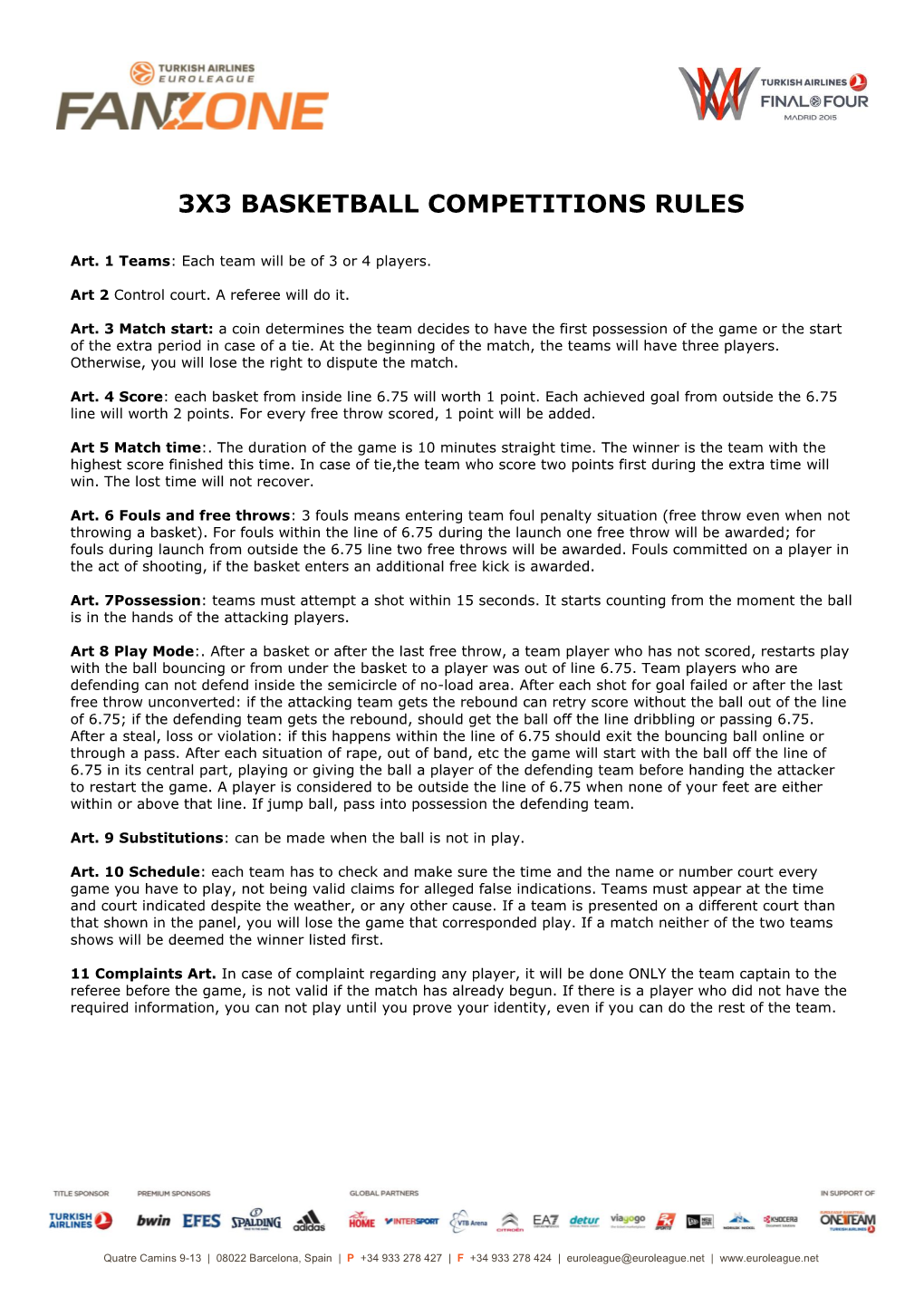 3X3 Basketball Competitions Rules