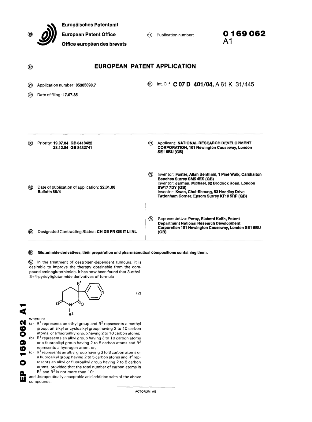 Glutarimide Derivatives, Their Preparation and Pharmaceutical