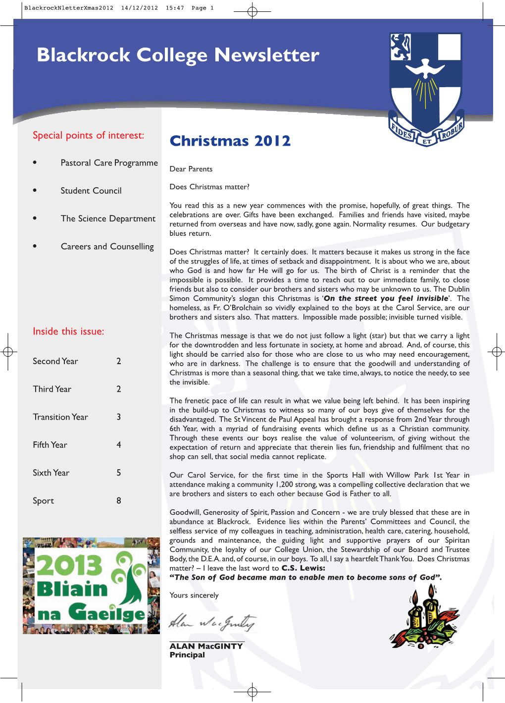 Christmas 2012 Newsletter