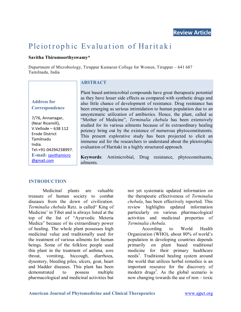 Pleiotrophic Evaluation of Haritaki