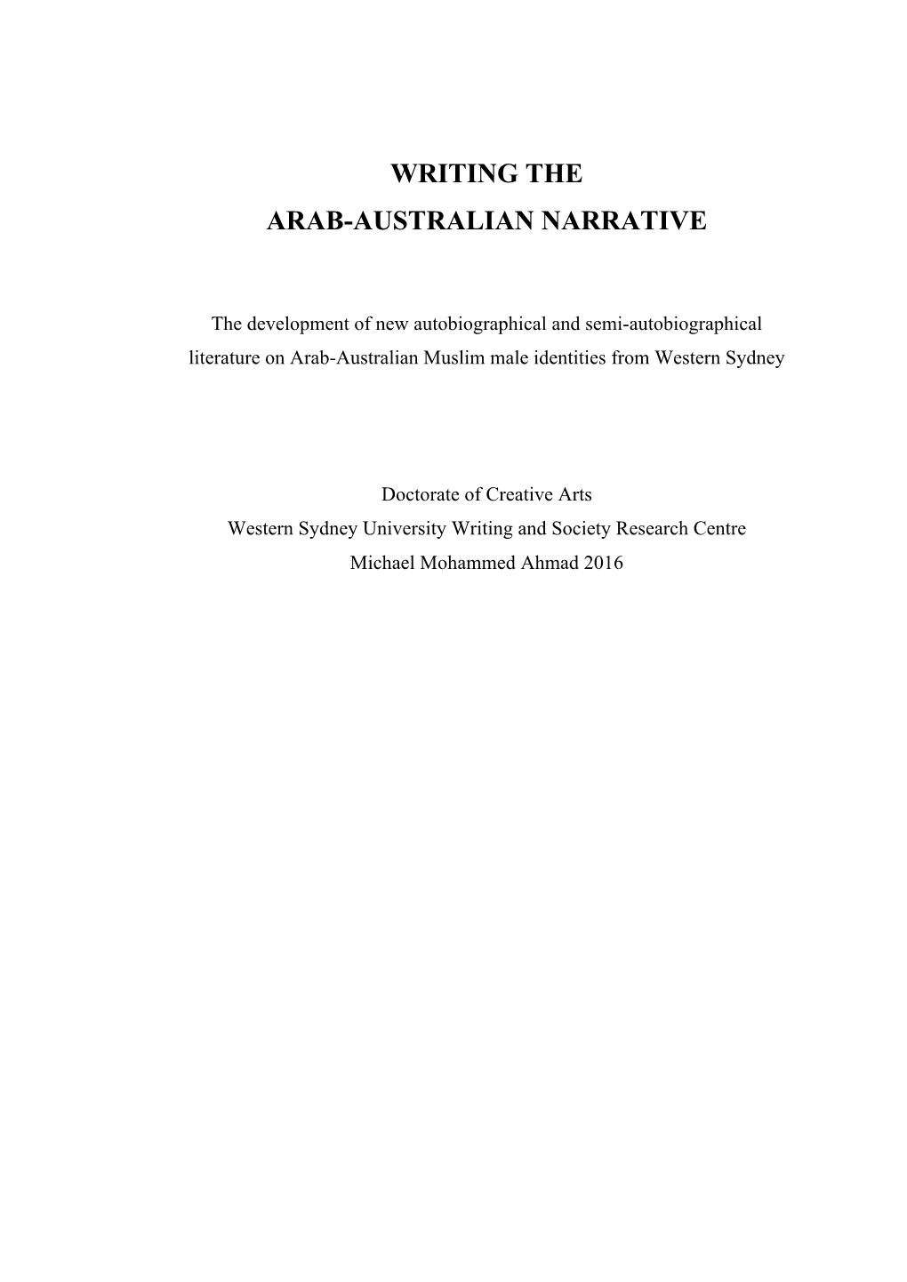 Writing the Arab-Australian Narrative
