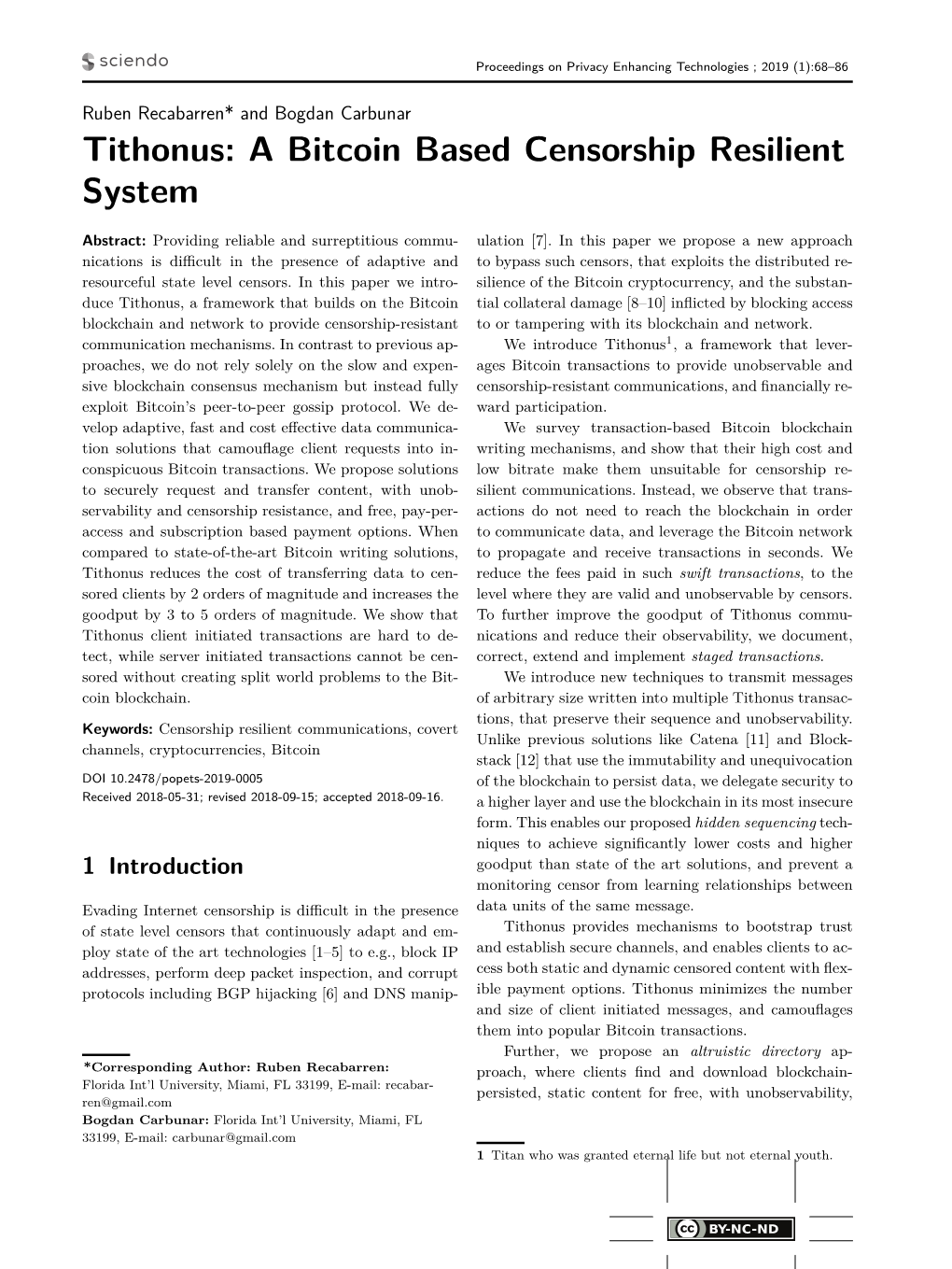 Tithonus: a Bitcoin Based Censorship Resilient System