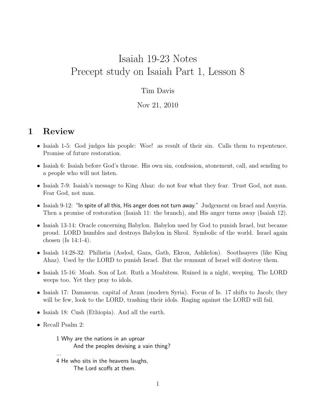 Isaiah 19-23 Notes Precept Study on Isaiah Part 1, Lesson 8