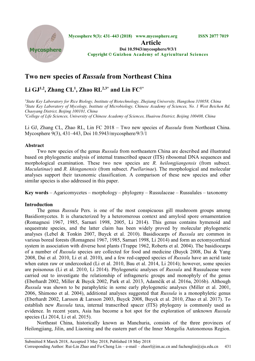 Two New Species of Russula from Northeast China Article