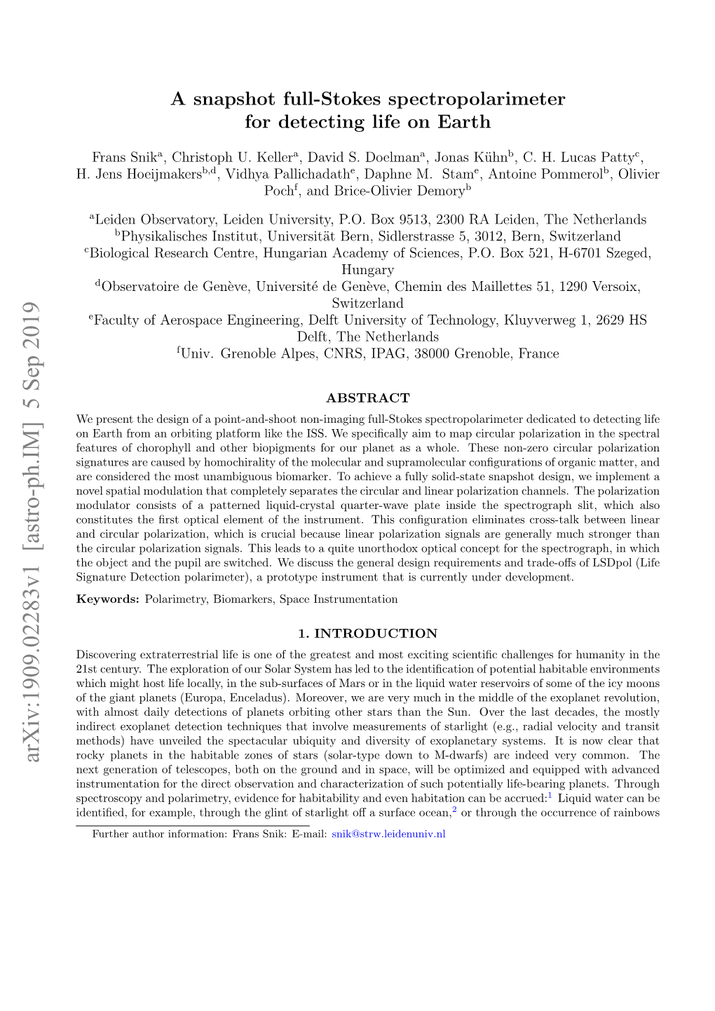 Arxiv:1909.02283V1 [Astro-Ph.IM] 5 Sep 2019