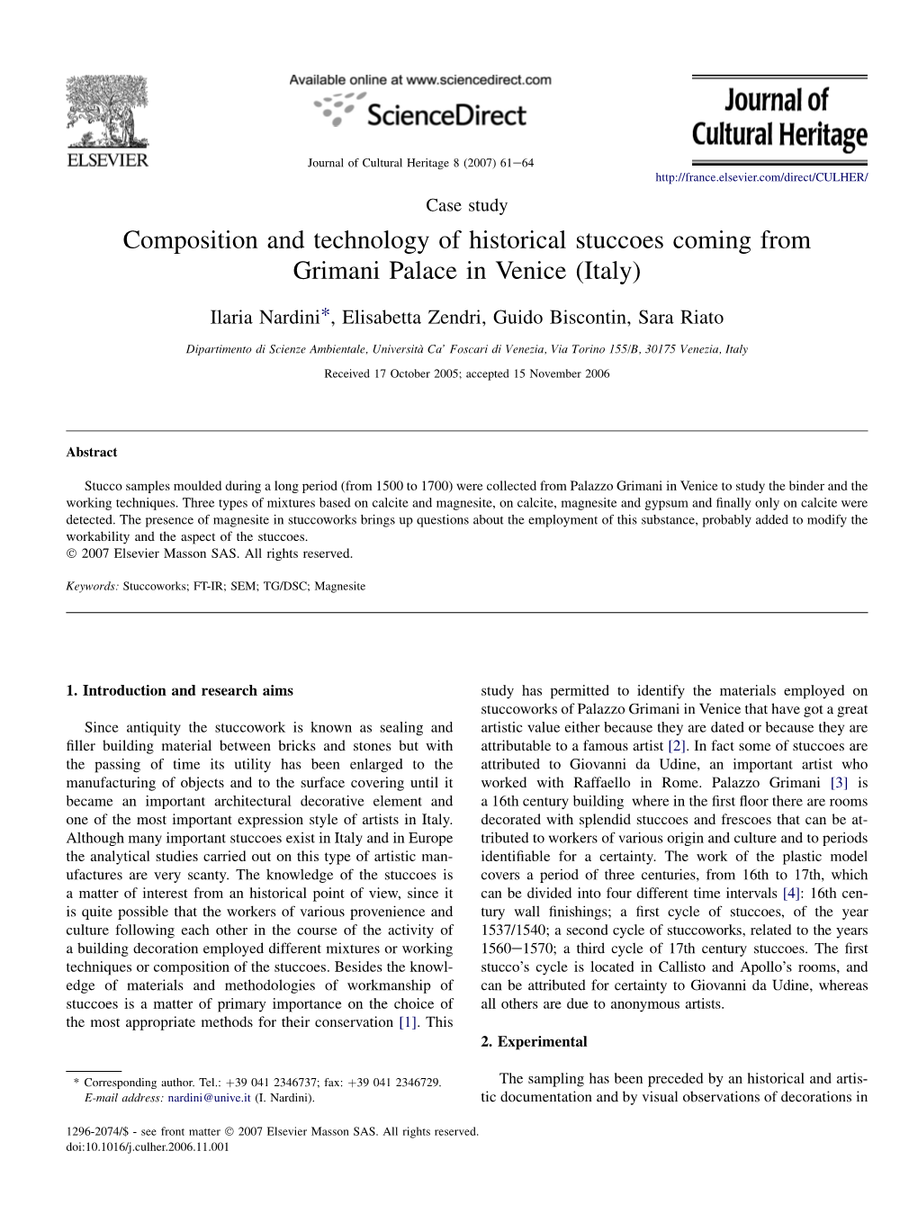 Composition and Technology of Historical Stuccoes Coming from Grimani Palace in Venice (Italy)