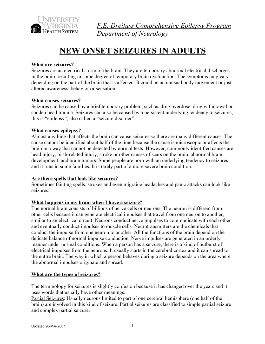 New Onset Seizures in Adults