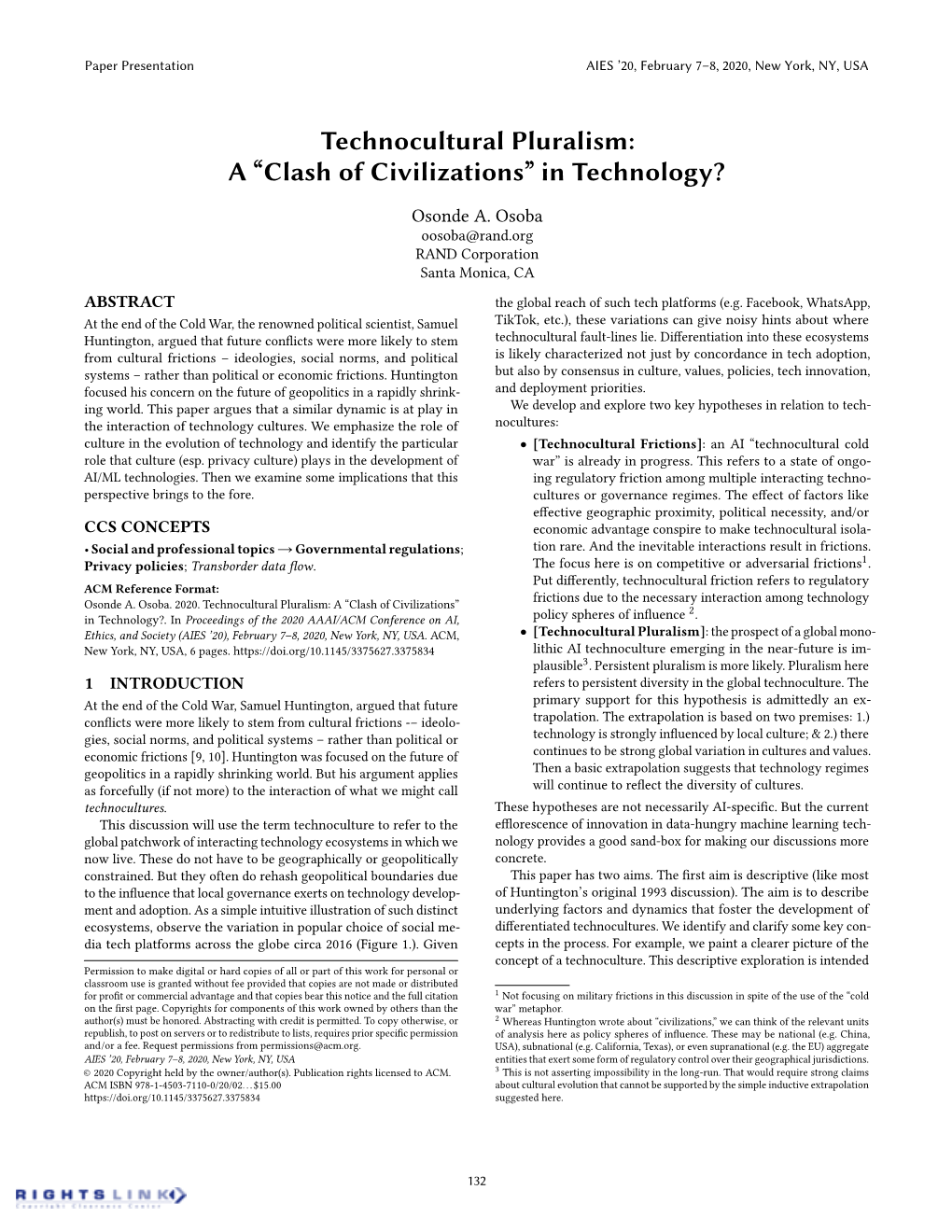 Technocultural Pluralism:A ``Clash of Civilizations'' in Technology?