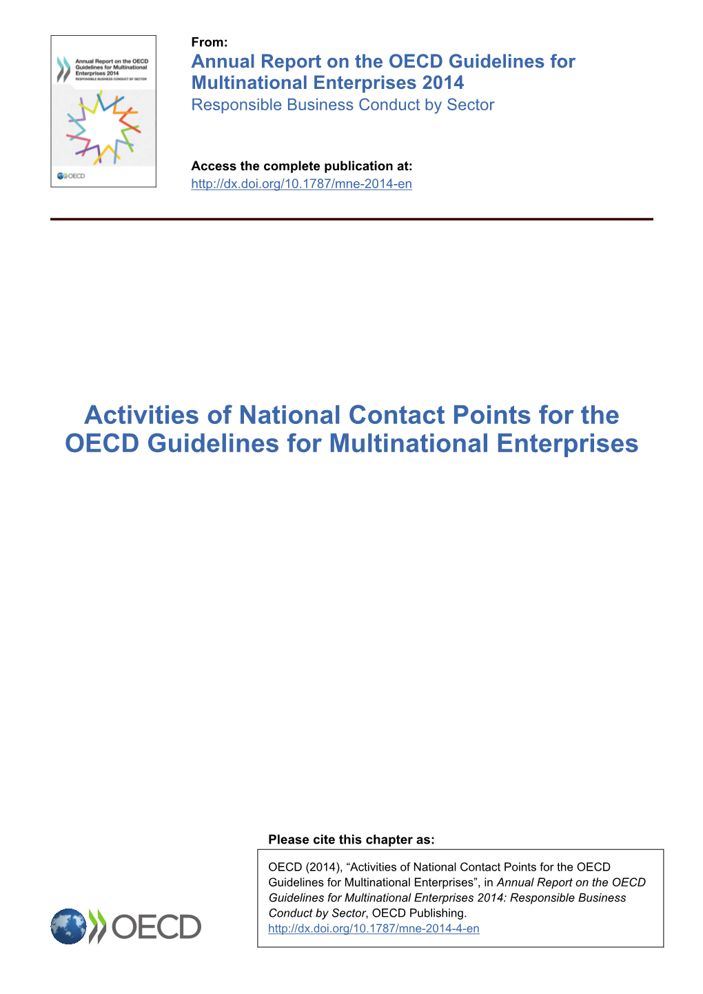 Activities of National Contact Points for the OECD Guidelines for Multinational Enterprises