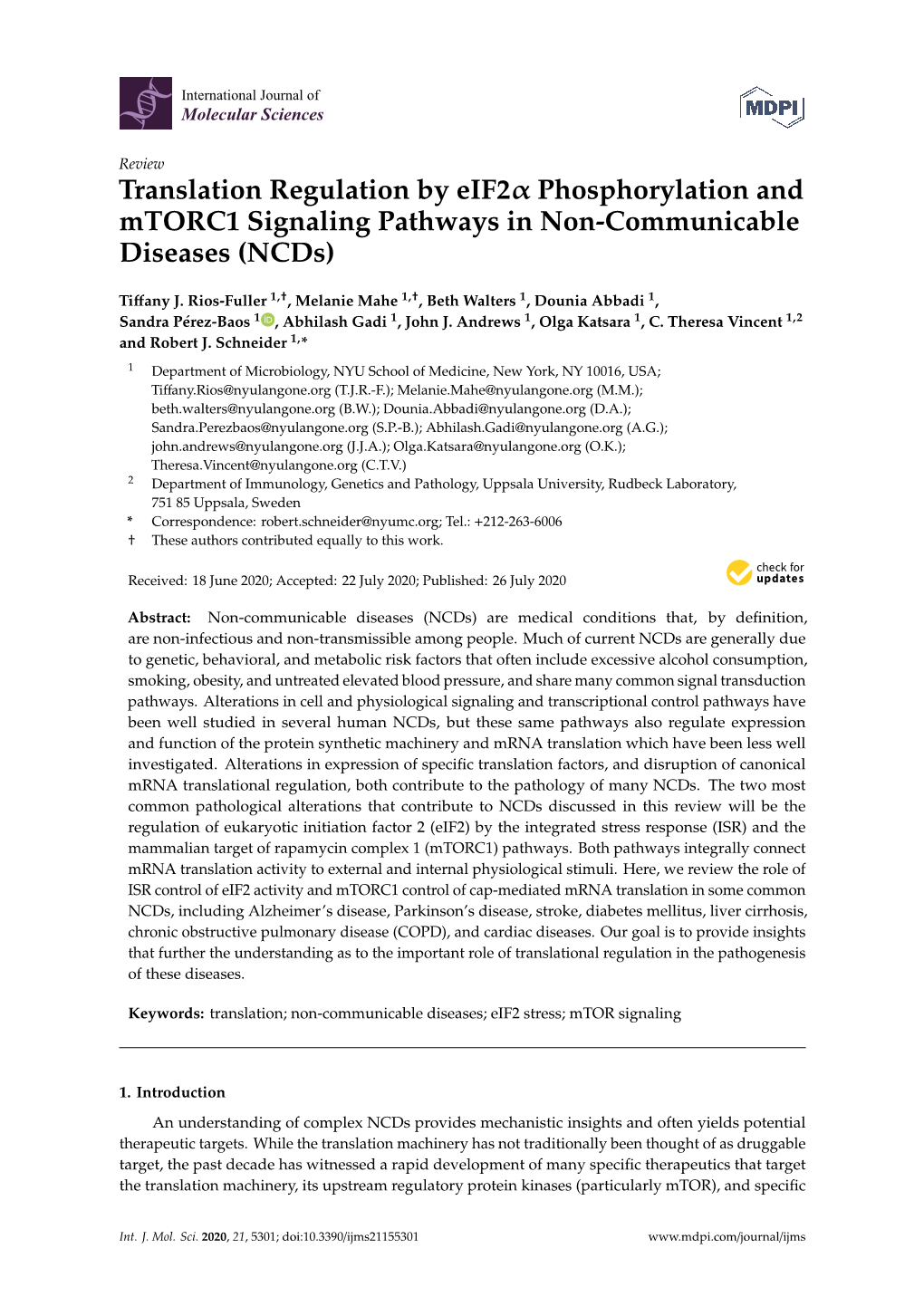 Translation Regulation by Eif2 Phosphorylation and Mtorc1