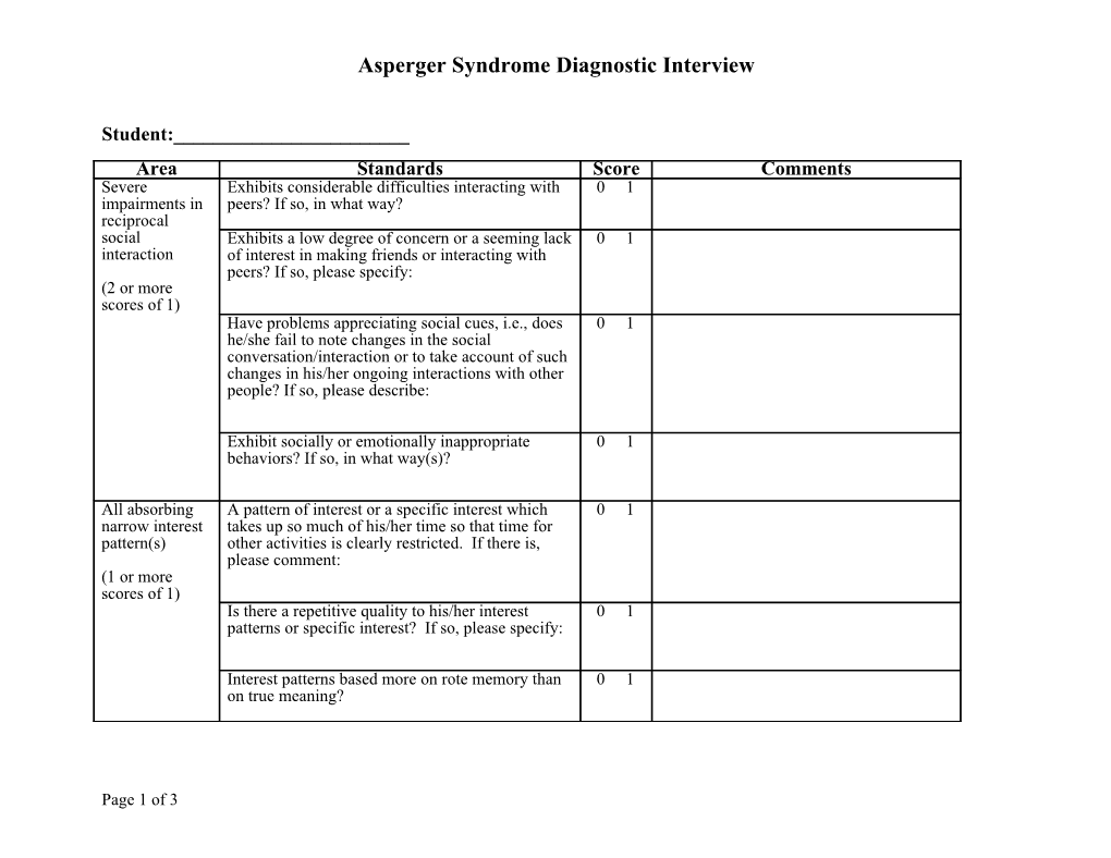 Asperger Syndrome Diagnostic Interview